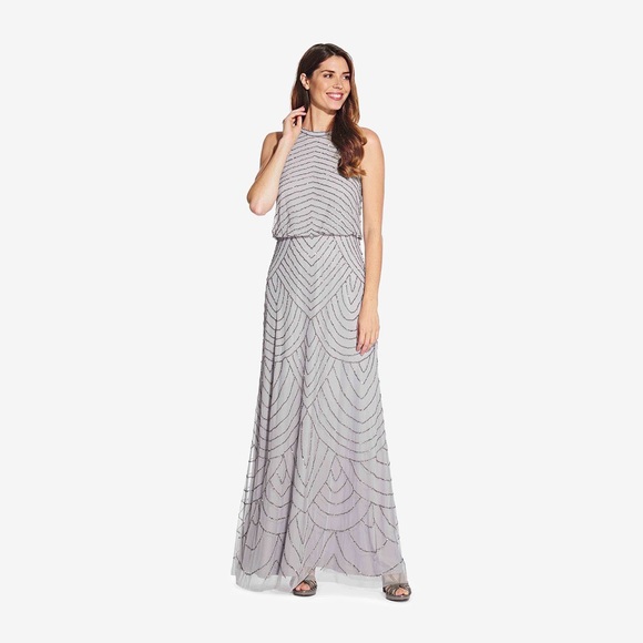 art deco beaded blouson dress with halter neckline Adrianna Papell Art Deco Beaded Blouson Halter Neckline Gown main image 1